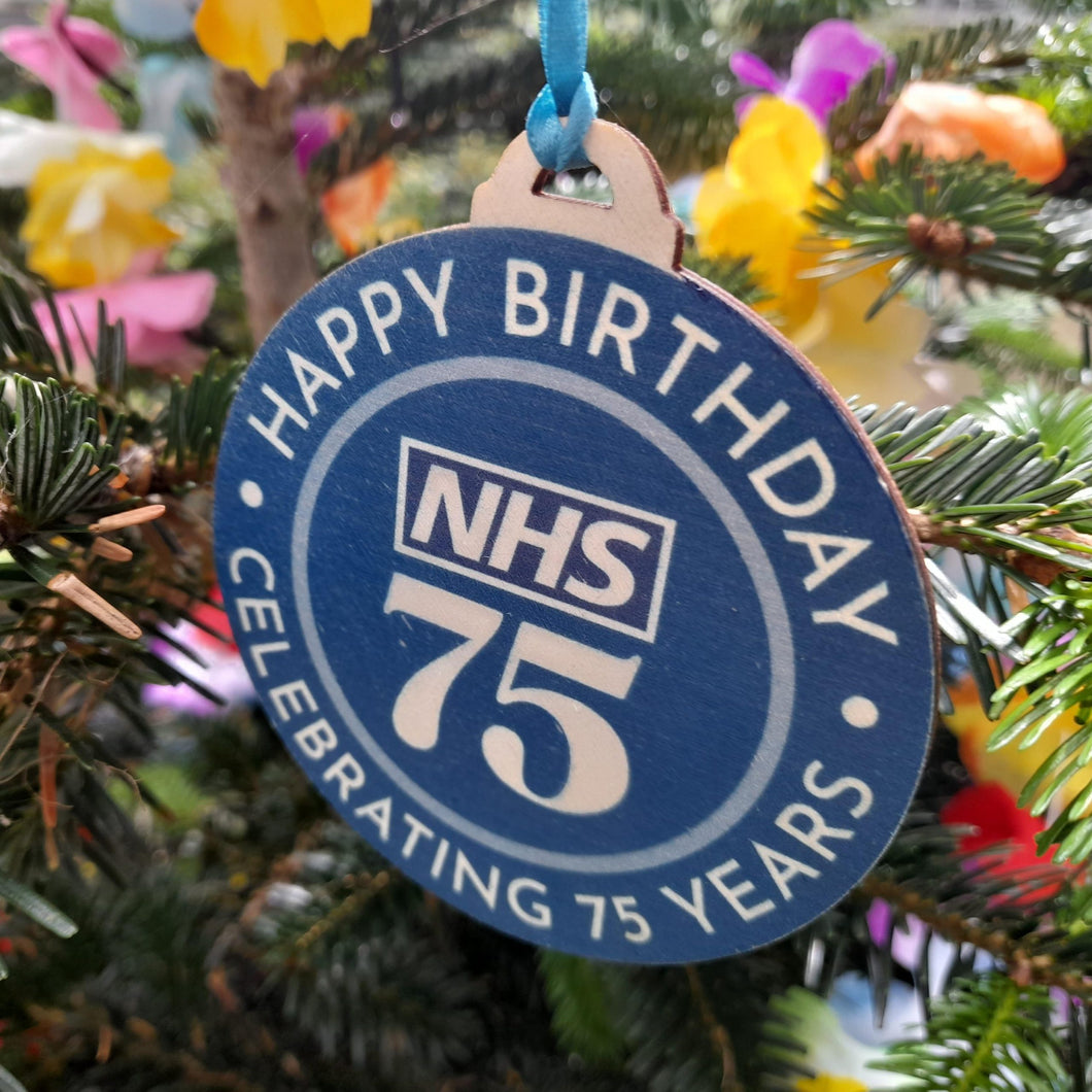 NHS 75 Wooden tree decoration